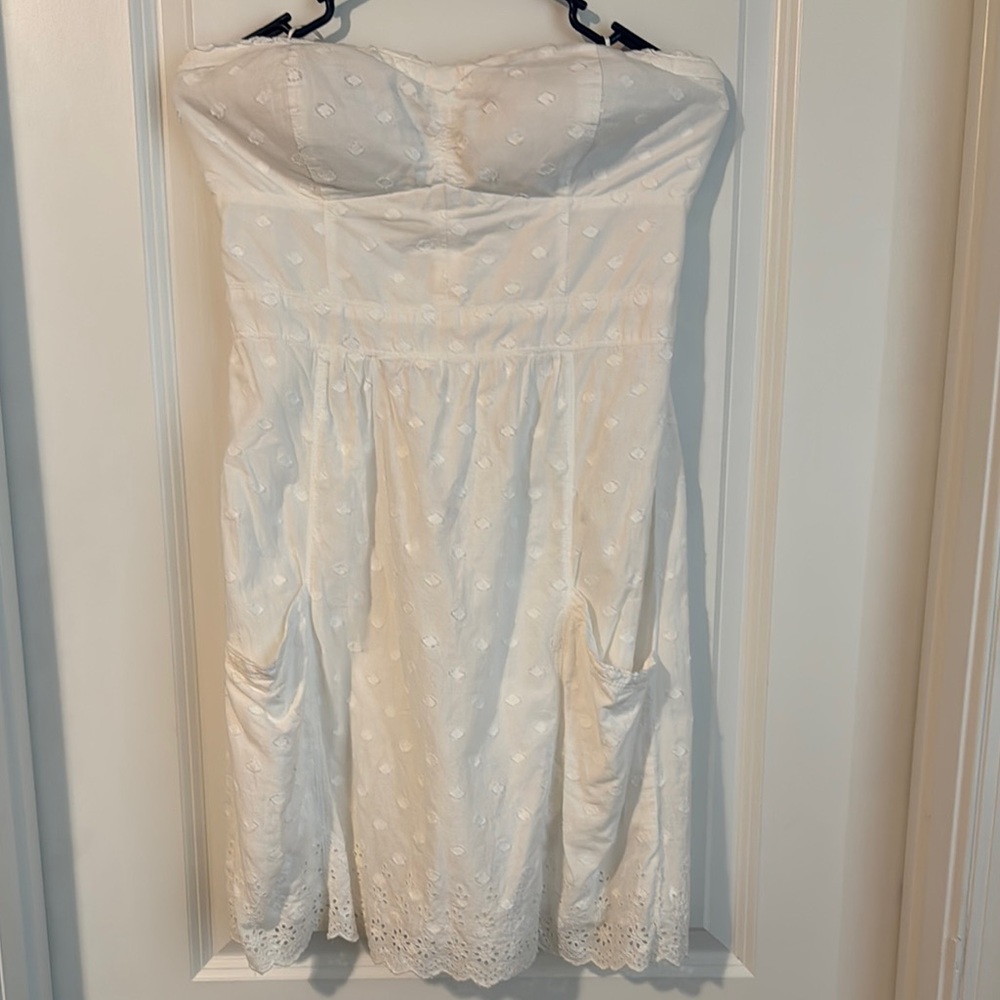 American Eagle Outfitters Cream Strapless Ruched Sundress